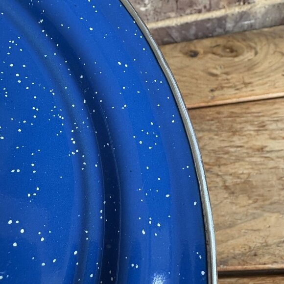 Blue Speckled Enamelware 2 Piece Set Tin Metal Camping Dishes - Picture 5 of 10